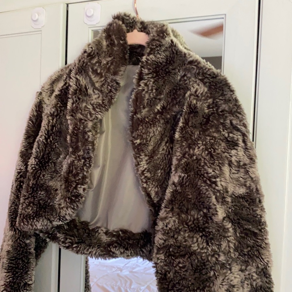 faux fur vintage crop teddy jacket